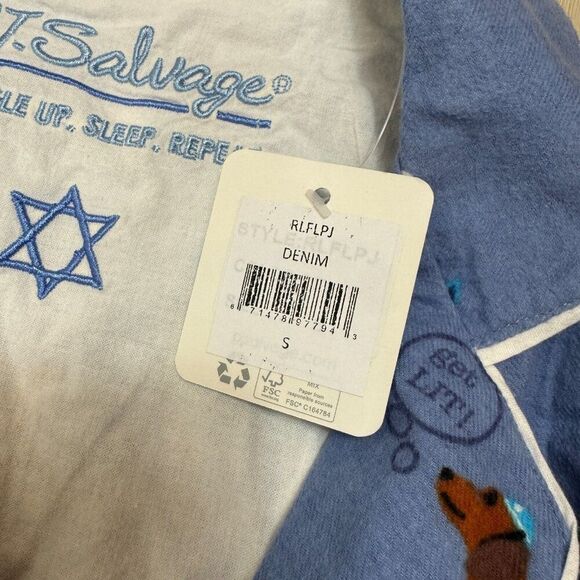 PJ Salvage Hanukkah Cats and Dogs Cotton Flannel Pajama Set Womens Small Blue - Picture 5 of 6